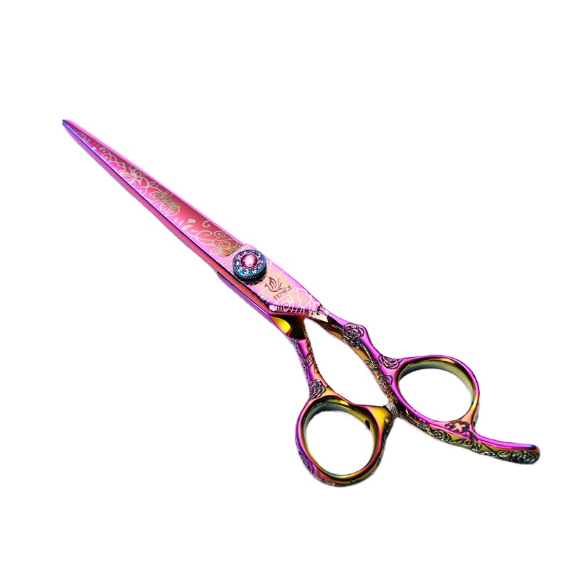 Pet Grooming - フェニーチェファッション パープル 7インチ ペットグルーミングストレートシザー セレーション付き刃 JP440c