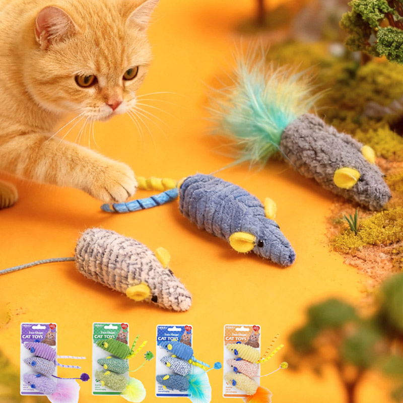 Catnip Interactive Plush Mouse - 3個入りリアルなネズミのぬいぐるみ猫のおもちゃ、キャットニップ入り、耐久性のある噛むおもちゃ、子猫の室内遊び、インタラクティブなおもちゃ、猫のおもちゃ（Brinquedo De Gato）
