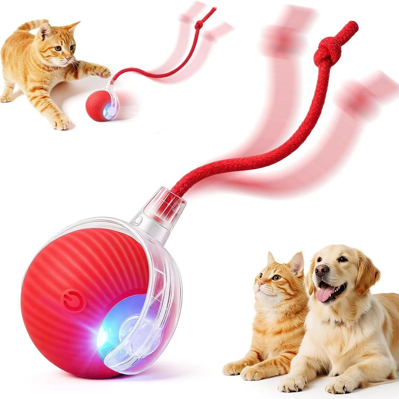 Automatic Moving Dog Ball - 新しい犬用インタラクティブボールおもちゃ、自動回転式犬用ボール、充電式スマート子犬用インタラクティブおもちゃ、犬用インテリジェントボールおもちゃ