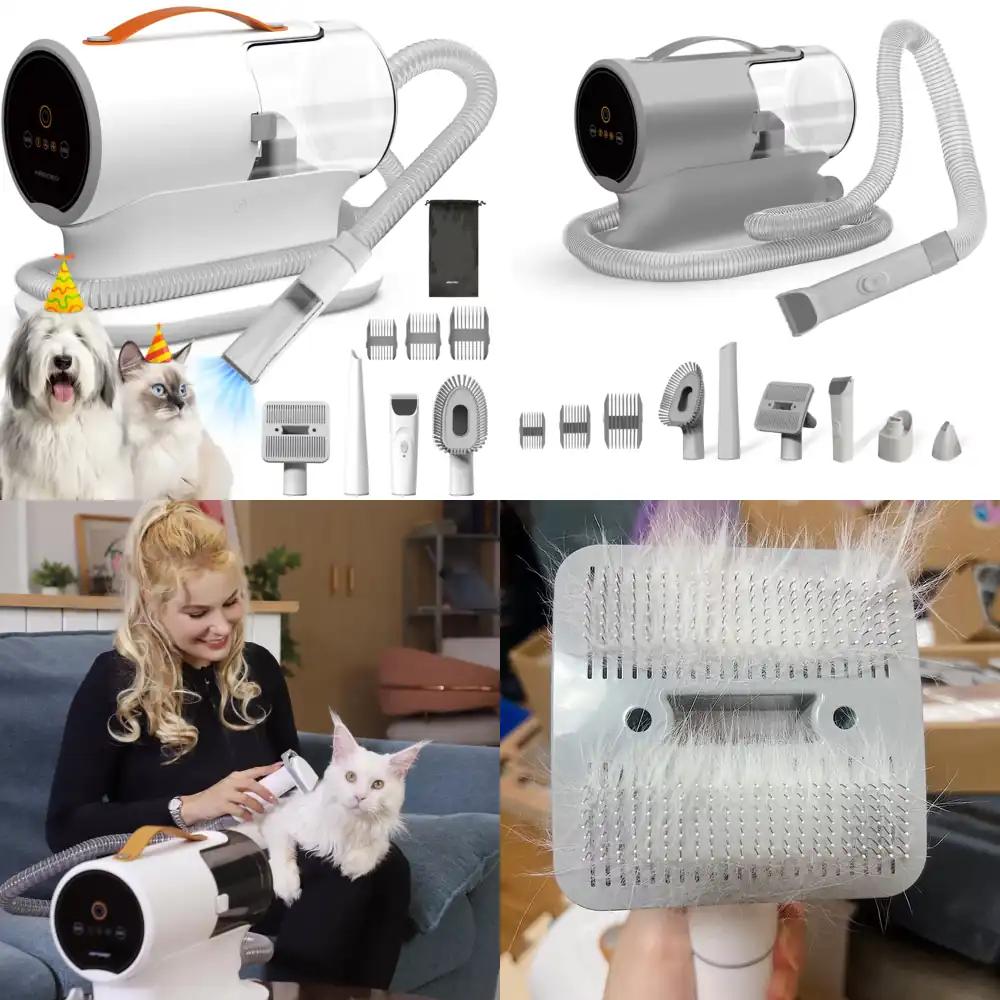 Pet Grooming - AIRROBO USA製ペットグルーミングバキューム（犬猫用ヘアクリッパー）5 in 1ペットグルーミングキット（コーム、トリマー、クリーニング付き）