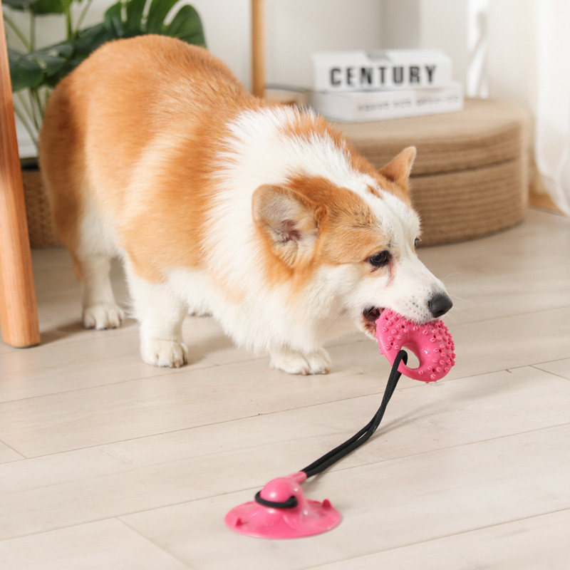 Suction Cup Dog Tug Toy - 犬のおもちゃシリコン吸盤タグボートインタラクティブ犬ボールおもちゃペット咀嚼歯クリーニング歯ブラシスローフードペット用品