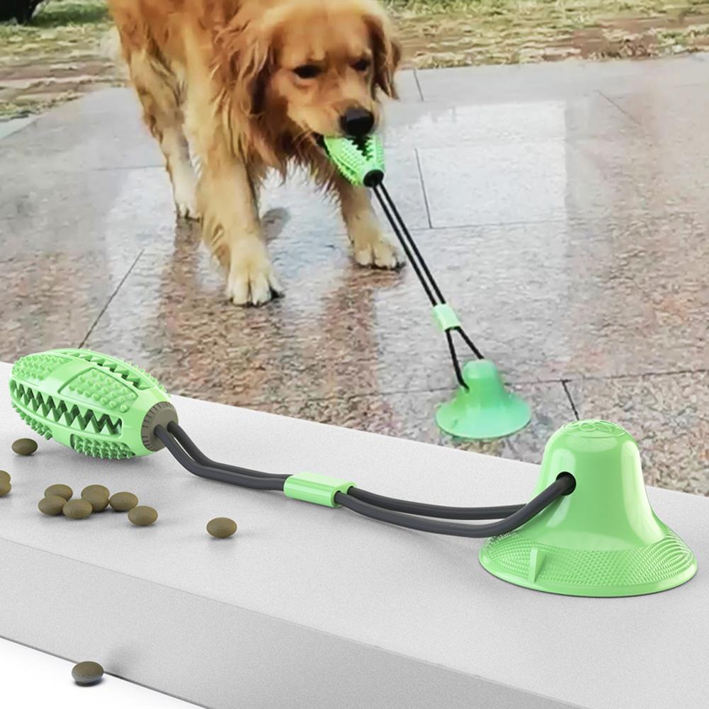 Rubber Treat Dispensing Dog Toy - 噛むのが大好きな犬用おもちゃ、インタラクティブな吸盤付きおもちゃ、歯固めロープおもちゃ、犬用パズルおやつ、フードディスペンシングボールおもちゃ