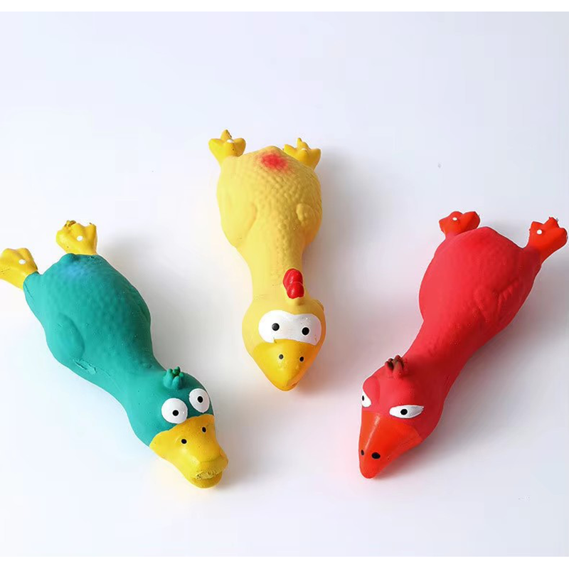 Interactive Squeaky Plush Dog Toy - かわいい犬のきしむおもちゃ ラテックス 鶏の形 耐久性のある咀嚼 小型中型品種用 インタラクティブペット用品