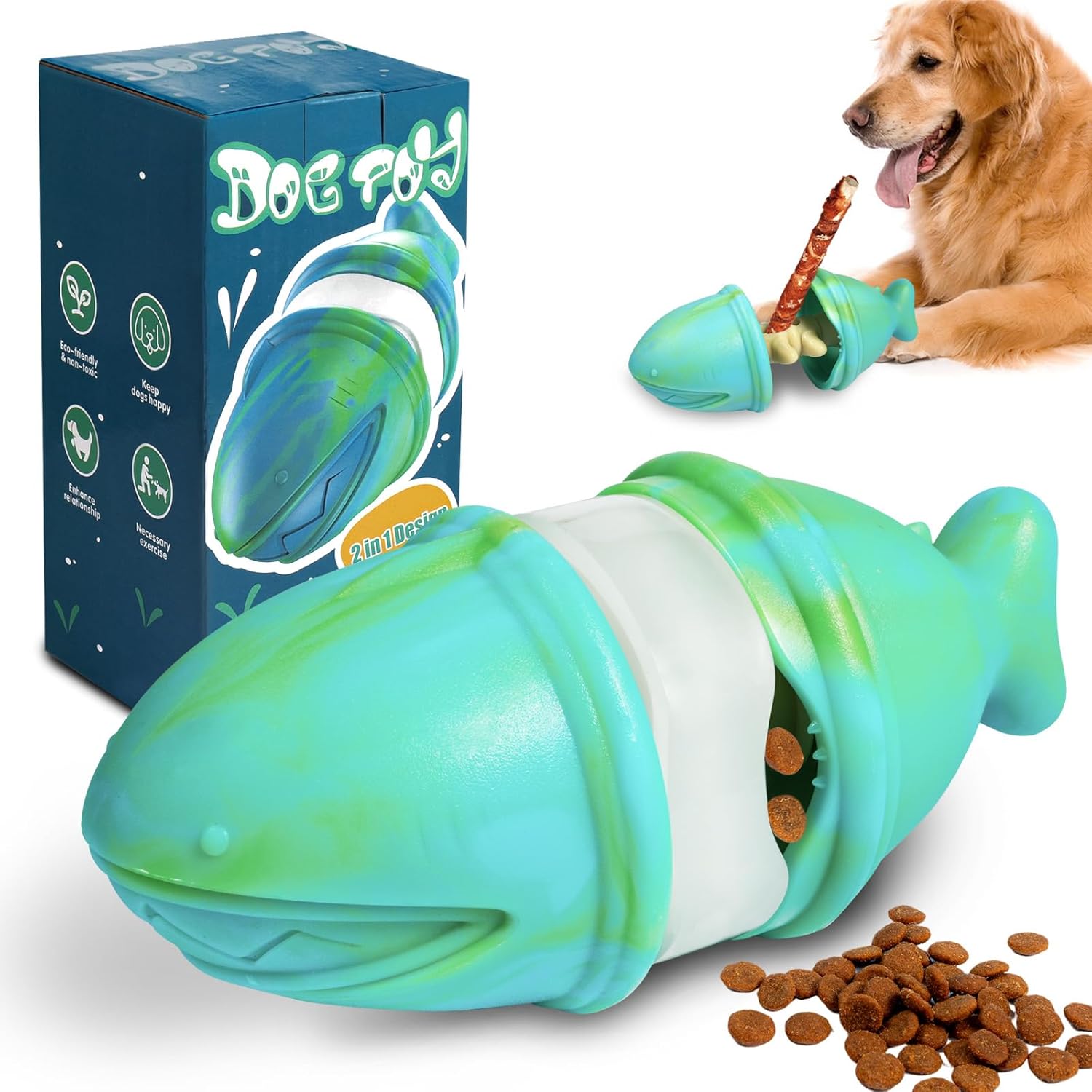 Rubber Treat Dispensing Dog Toy - 2-in-1 おやつディスペンサー＆ブルリースティックホルダー、中型犬・大型犬用の丈夫なスローフィーダー