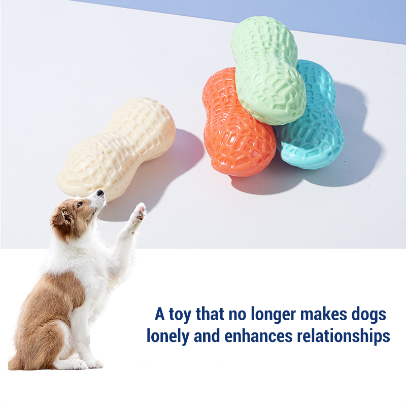 Teeth Cleaning Dog Chew Bone - 鳴き笛入りピーナッツ型犬用噛むおもちゃ、耐久性のあるゴム製、噛みつきに強い、歯磨き、歯のクリーニング、インタラクティブなペット用おもちゃ、子犬用