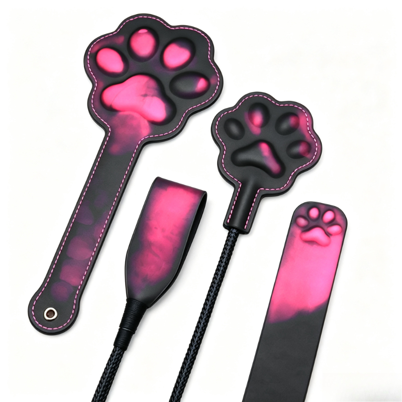Cat Toys - 体温で色が変わる革製スパンキングパドル – 3D猫の足型BDSM大人向けおもちゃ、インパクトプレイ楽しいギフトセット、ロールプレイ