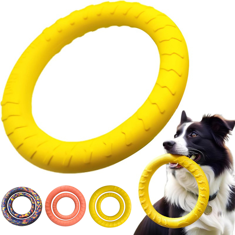 Flying Disc Dog Training Toy - 犬用おもちゃ ペットフライングディスク EVA製ドッグトレーニングリング 耐久性のある犬用おもちゃ フローティングパピーバイトリングトイ インタラクティブ