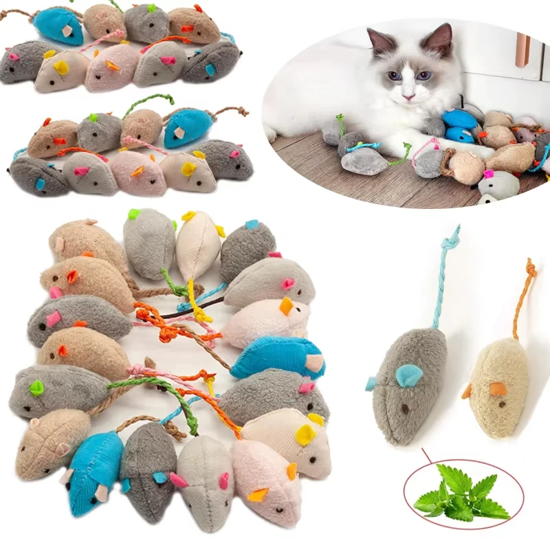 Catnip Interactive Plush Mouse - 5個入りガラガラ猫用おもちゃ、また、猫用ニップ入りフェイクファー猫用ネズミのおもちゃ、インタラクティブな猫用ゲーム、室内猫用ニップ入りおもちゃ