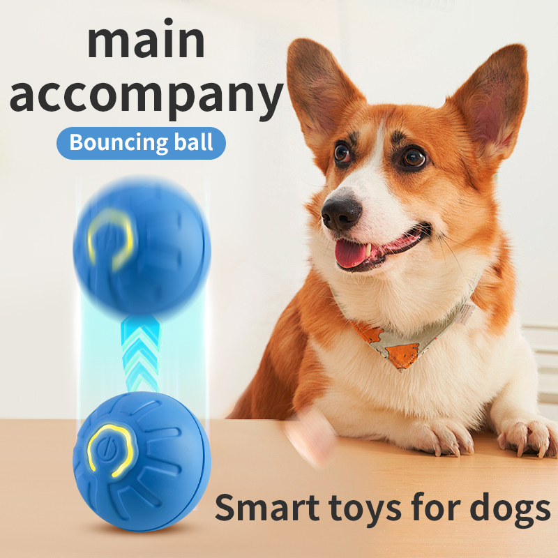 Automatic Moving Dog Ball - 自動で動く犬用おもちゃボール、スマートUSBジャンプ回転インタラクティブ犬用噛むおもちゃボール、子犬用ボールおもちゃ