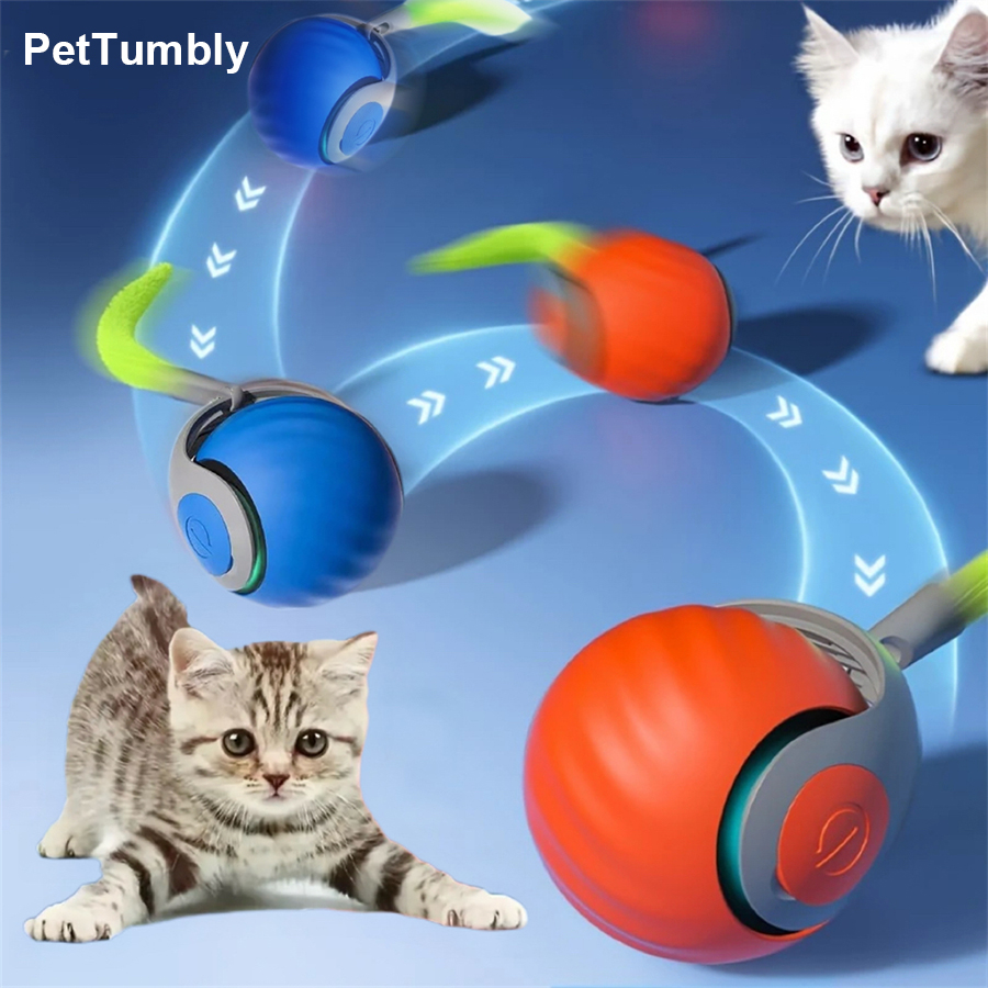 Automatic Moving Dog Ball - インタラクティブな猫用おもちゃボール 自動回転ペットトイ USB充電式 ジャンピングボール 尾を振る機能付き スマート