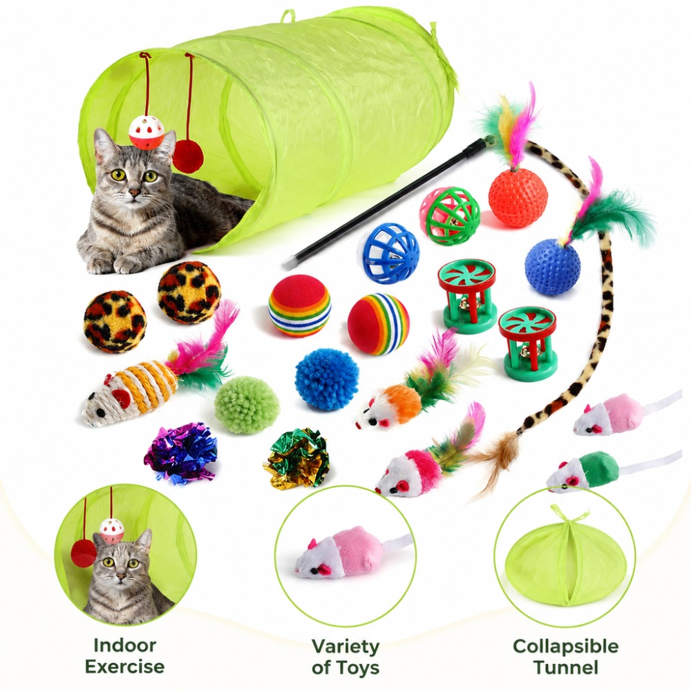 Catnip Interactive Plush Mouse - 子猫用おもちゃセット 羽根スティック ぬいぐるみマウス ベルボール キャットニップおもちゃ インタラクティブセット